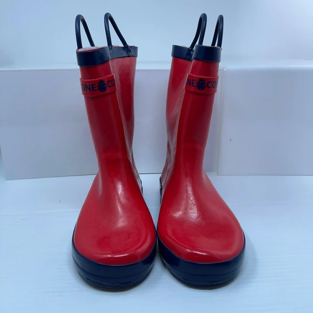 Lone Cone Kids Size 3 Red Navy Blue Waterproof Rubber Rain Boots New